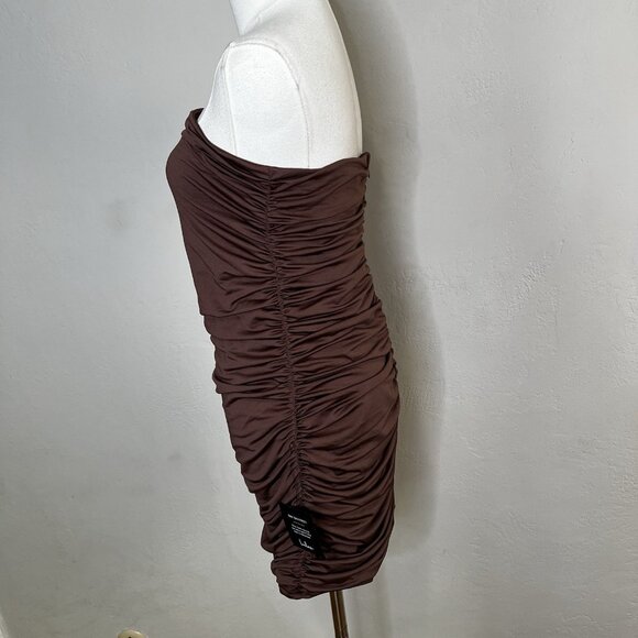 Lulus Exemplary Charm Brown Strapless Ruched Bodycon Mini Dress Size Large NEW - Picture 4 of 9